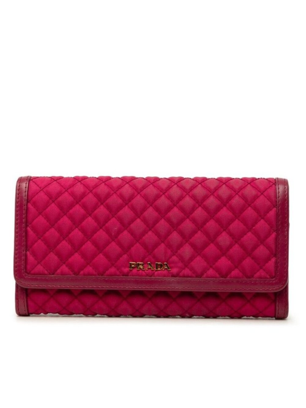 Prada Quilted Wallet Wine Red Nylon Leather